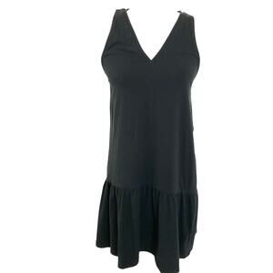 Women's Black Ruffle V-neck  Dress